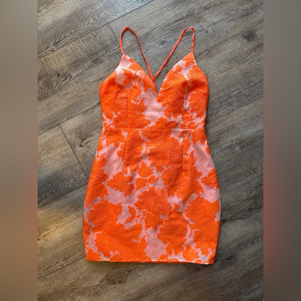 Vibrant Orange Floral Mini Dress